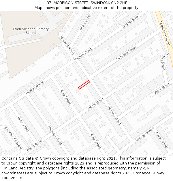 37, MORRISON STREET, SWINDON, SN2 2HF: Location map and indicative extent of plot