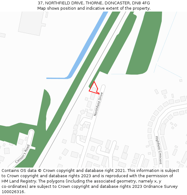 37, NORTHFIELD DRIVE, THORNE, DONCASTER, DN8 4FG: Location map and indicative extent of plot
