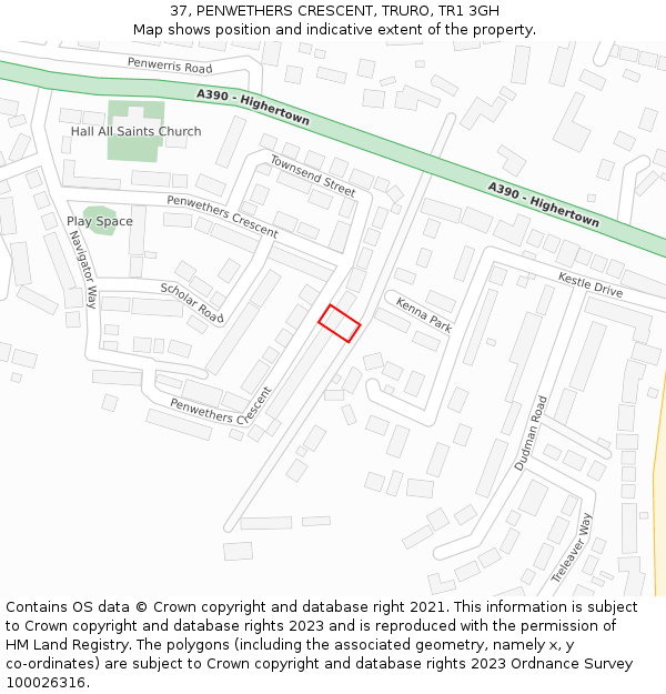37, PENWETHERS CRESCENT, TRURO, TR1 3GH: Location map and indicative extent of plot