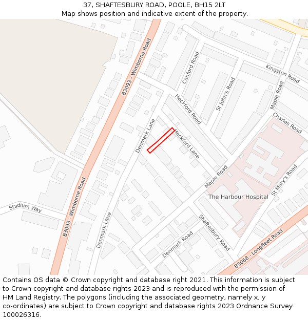 37, SHAFTESBURY ROAD, POOLE, BH15 2LT: Location map and indicative extent of plot