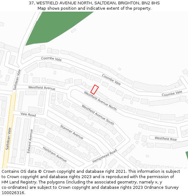 37, WESTFIELD AVENUE NORTH, SALTDEAN, BRIGHTON, BN2 8HS: Location map and indicative extent of plot