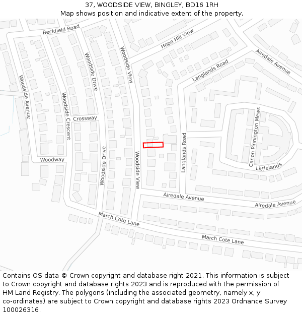 37, WOODSIDE VIEW, BINGLEY, BD16 1RH: Location map and indicative extent of plot