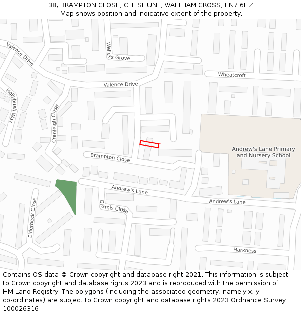 38, BRAMPTON CLOSE, CHESHUNT, WALTHAM CROSS, EN7 6HZ: Location map and indicative extent of plot