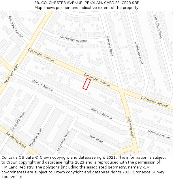 38, COLCHESTER AVENUE, PENYLAN, CARDIFF, CF23 9BP: Location map and indicative extent of plot