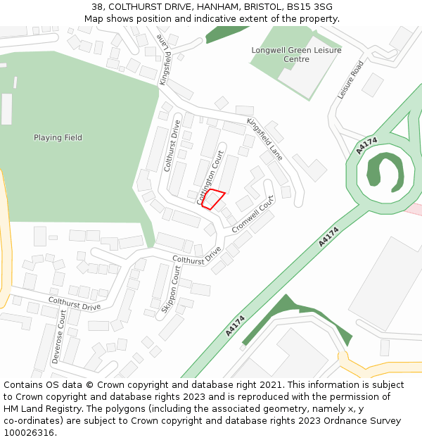 38, COLTHURST DRIVE, HANHAM, BRISTOL, BS15 3SG: Location map and indicative extent of plot