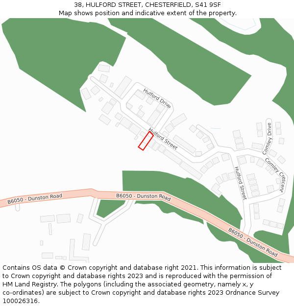 38, HULFORD STREET, CHESTERFIELD, S41 9SF: Location map and indicative extent of plot