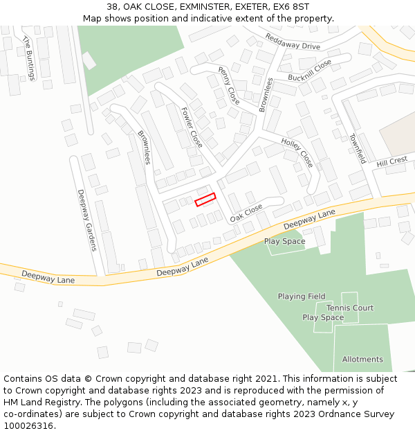 38, OAK CLOSE, EXMINSTER, EXETER, EX6 8ST: Location map and indicative extent of plot
