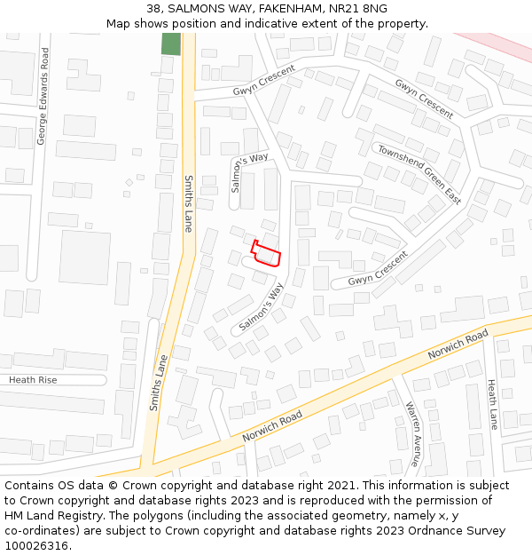 38, SALMONS WAY, FAKENHAM, NR21 8NG: Location map and indicative extent of plot
