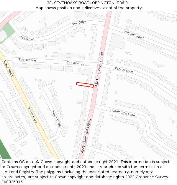 38, SEVENOAKS ROAD, ORPINGTON, BR6 9JL: Location map and indicative extent of plot