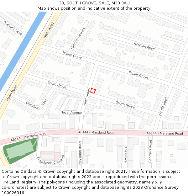 38, SOUTH GROVE, SALE, M33 3AU: Location map and indicative extent of plot