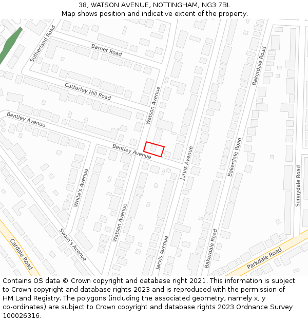 38, WATSON AVENUE, NOTTINGHAM, NG3 7BL: Location map and indicative extent of plot