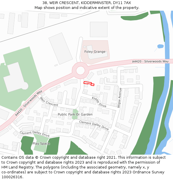 38, WEIR CRESCENT, KIDDERMINSTER, DY11 7AX: Location map and indicative extent of plot