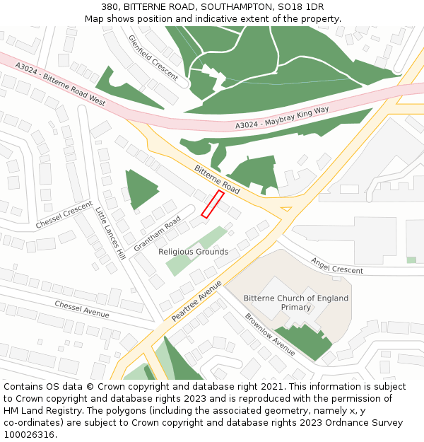 380, BITTERNE ROAD, SOUTHAMPTON, SO18 1DR: Location map and indicative extent of plot