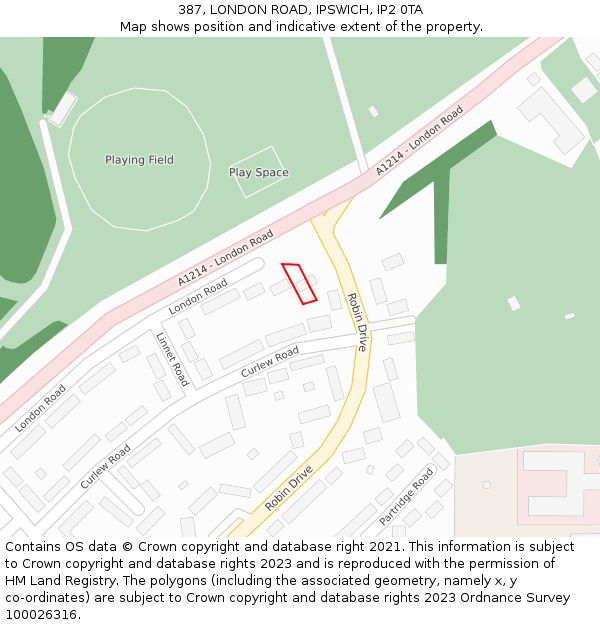 387, LONDON ROAD, IPSWICH, IP2 0TA: Location map and indicative extent of plot