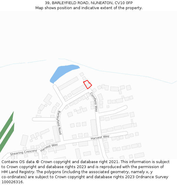 39, BARLEYFIELD ROAD, NUNEATON, CV10 0FP: Location map and indicative extent of plot