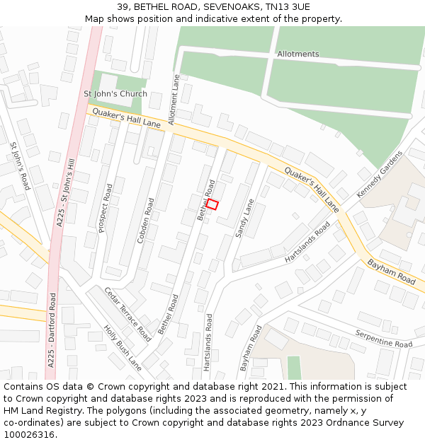 39, BETHEL ROAD, SEVENOAKS, TN13 3UE: Location map and indicative extent of plot