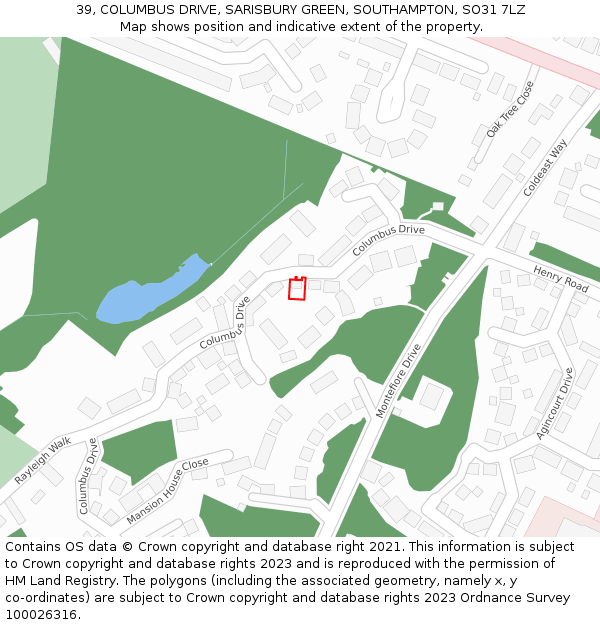 39, COLUMBUS DRIVE, SARISBURY GREEN, SOUTHAMPTON, SO31 7LZ: Location map and indicative extent of plot
