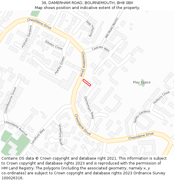 39, DAMERHAM ROAD, BOURNEMOUTH, BH8 0BX: Location map and indicative extent of plot