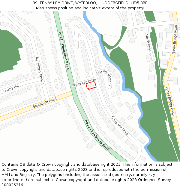 39, FENAY LEA DRIVE, WATERLOO, HUDDERSFIELD, HD5 8RR: Location map and indicative extent of plot