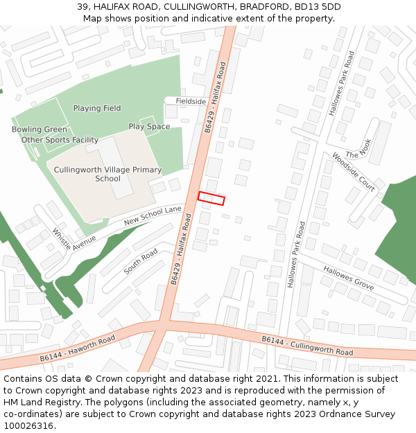 39, HALIFAX ROAD, CULLINGWORTH, BRADFORD, BD13 5DD: Location map and indicative extent of plot