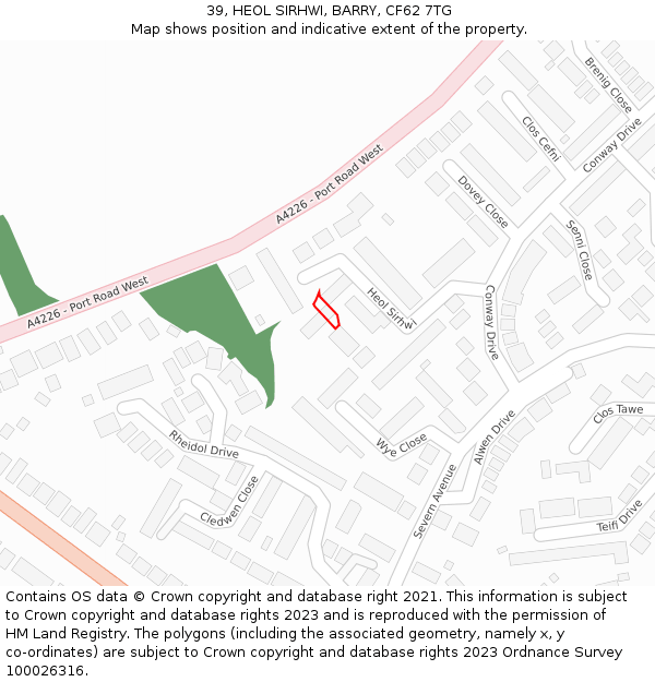 39, HEOL SIRHWI, BARRY, CF62 7TG: Location map and indicative extent of plot