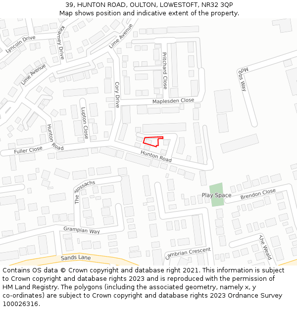 39, HUNTON ROAD, OULTON, LOWESTOFT, NR32 3QP: Location map and indicative extent of plot