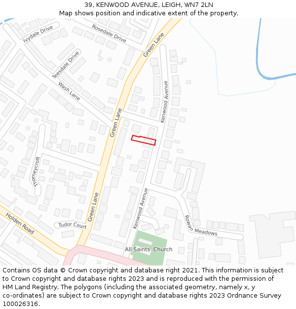 39, KENWOOD AVENUE, LEIGH, WN7 2LN: Location map and indicative extent of plot