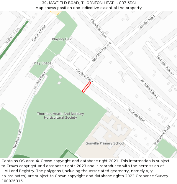 39, MAYFIELD ROAD, THORNTON HEATH, CR7 6DN: Location map and indicative extent of plot