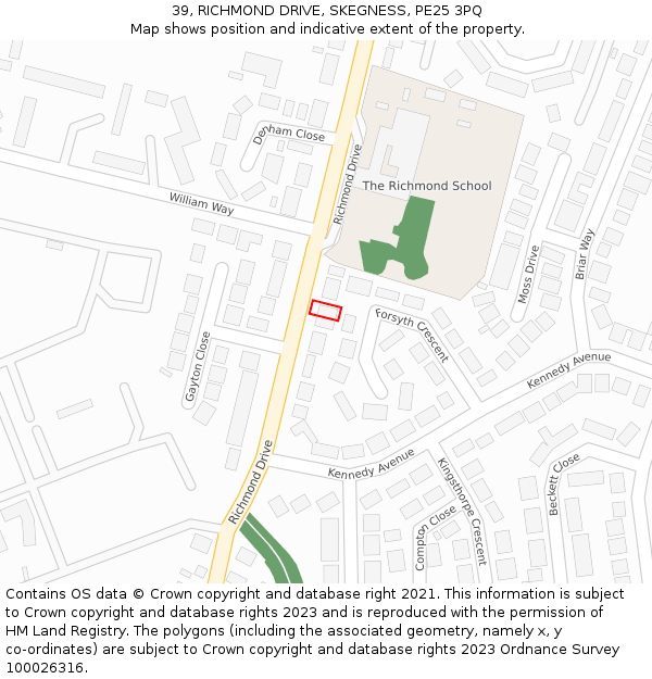 39, RICHMOND DRIVE, SKEGNESS, PE25 3PQ: Location map and indicative extent of plot