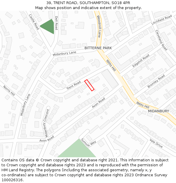 39, TRENT ROAD, SOUTHAMPTON, SO18 4PR: Location map and indicative extent of plot