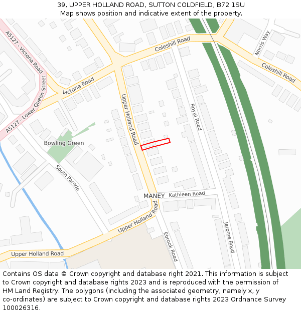 39, UPPER HOLLAND ROAD, SUTTON COLDFIELD, B72 1SU: Location map and indicative extent of plot