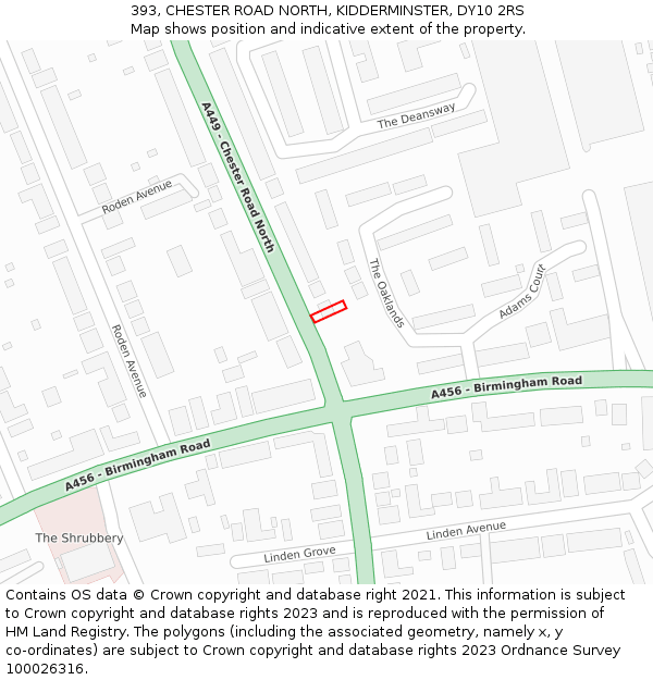 393, CHESTER ROAD NORTH, KIDDERMINSTER, DY10 2RS: Location map and indicative extent of plot