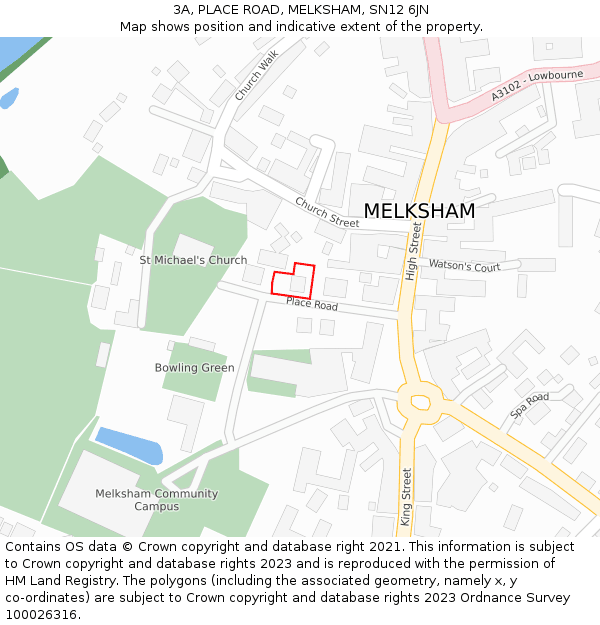3A, PLACE ROAD, MELKSHAM, SN12 6JN: Location map and indicative extent of plot