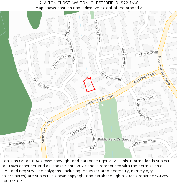 4, ALTON CLOSE, WALTON, CHESTERFIELD, S42 7NW: Location map and indicative extent of plot
