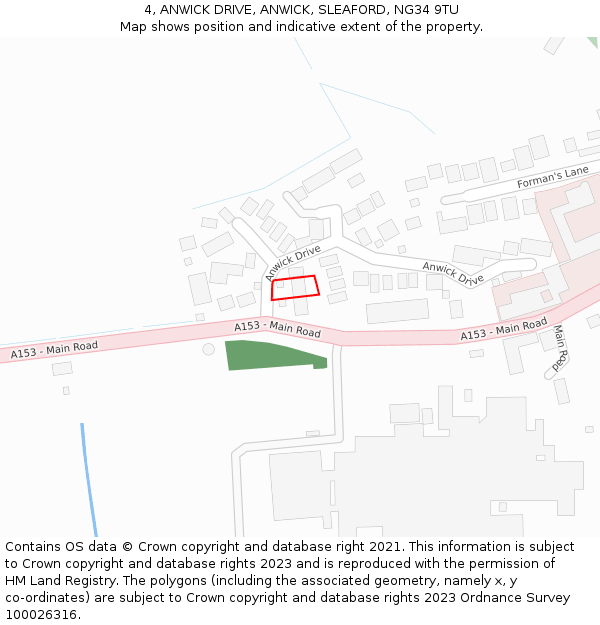 4, ANWICK DRIVE, ANWICK, SLEAFORD, NG34 9TU: Location map and indicative extent of plot