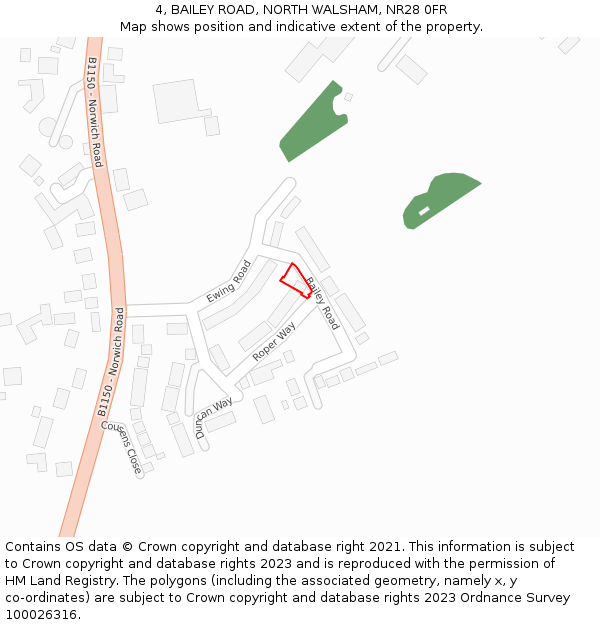 4, BAILEY ROAD, NORTH WALSHAM, NR28 0FR: Location map and indicative extent of plot
