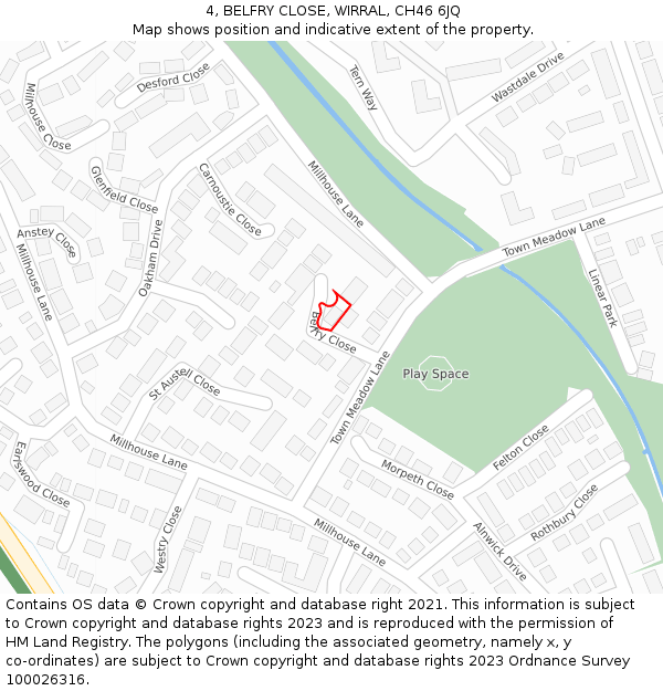 4, BELFRY CLOSE, WIRRAL, CH46 6JQ: Location map and indicative extent of plot