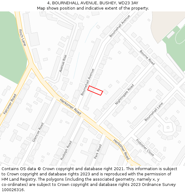 4, BOURNEHALL AVENUE, BUSHEY, WD23 3AY: Location map and indicative extent of plot
