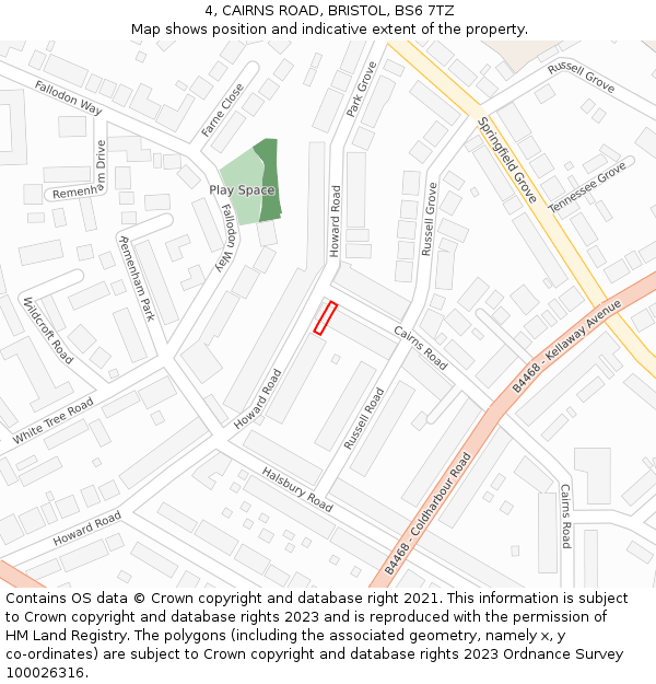4, CAIRNS ROAD, BRISTOL, BS6 7TZ: Location map and indicative extent of plot