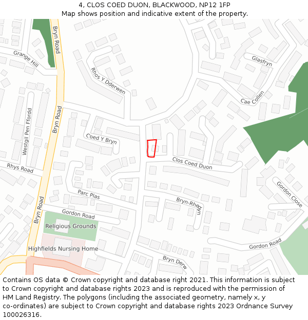 4, CLOS COED DUON, BLACKWOOD, NP12 1FP: Location map and indicative extent of plot