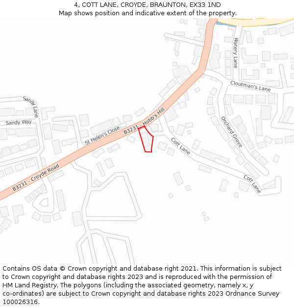 4, COTT LANE, CROYDE, BRAUNTON, EX33 1ND: Location map and indicative extent of plot