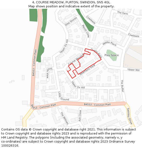 4, COURSE MEADOW, PURTON, SWINDON, SN5 4GL: Location map and indicative extent of plot