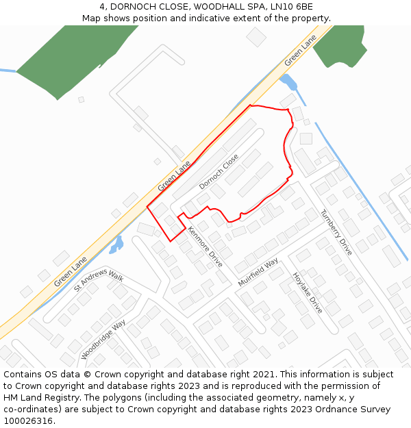 4, DORNOCH CLOSE, WOODHALL SPA, LN10 6BE: Location map and indicative extent of plot