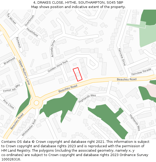 4, DRAKES CLOSE, HYTHE, SOUTHAMPTON, SO45 5BP: Location map and indicative extent of plot
