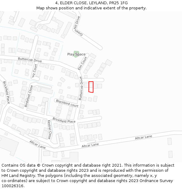 4, ELDER CLOSE, LEYLAND, PR25 1FG: Location map and indicative extent of plot