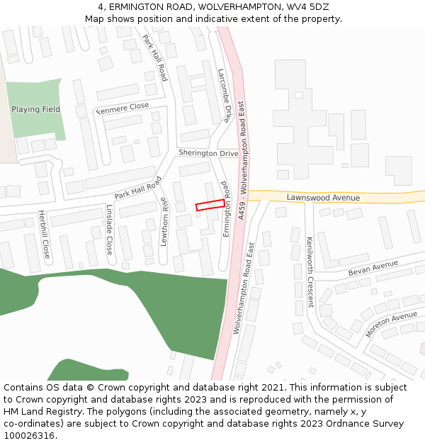 4, ERMINGTON ROAD, WOLVERHAMPTON, WV4 5DZ: Location map and indicative extent of plot