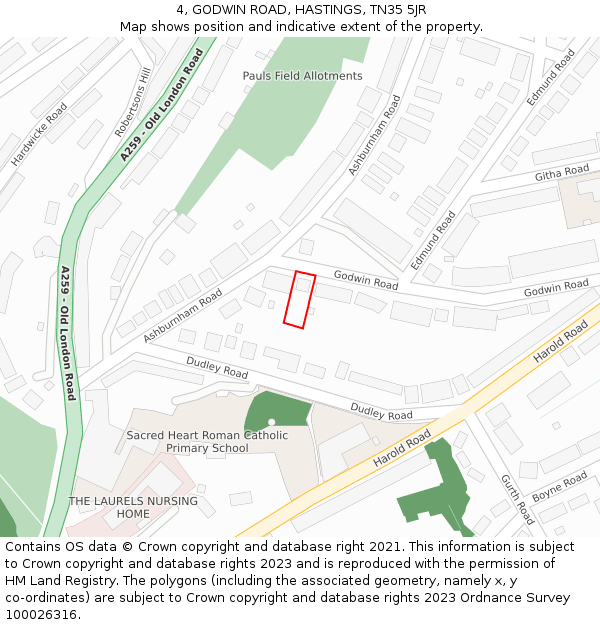 4, GODWIN ROAD, HASTINGS, TN35 5JR: Location map and indicative extent of plot