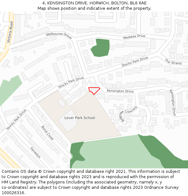 4, KENSINGTON DRIVE, HORWICH, BOLTON, BL6 6AE: Location map and indicative extent of plot