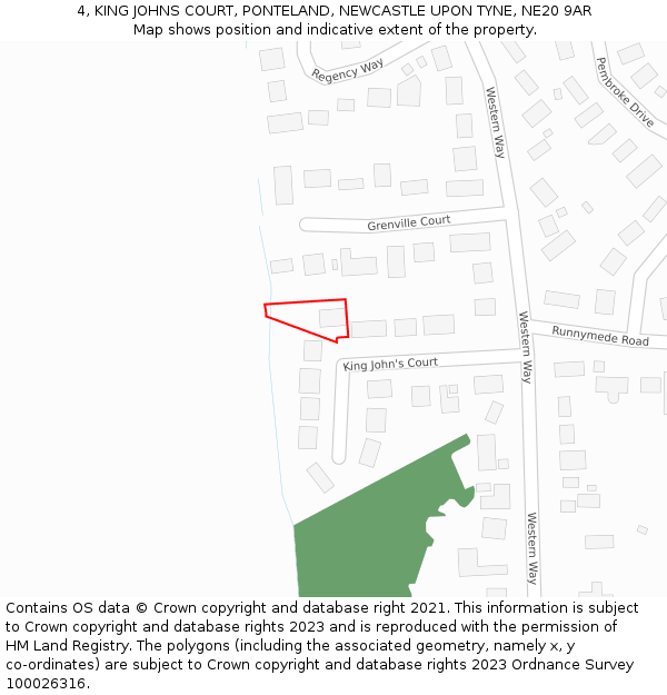 4, KING JOHNS COURT, PONTELAND, NEWCASTLE UPON TYNE, NE20 9AR: Location map and indicative extent of plot