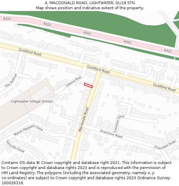 4, MACDONALD ROAD, LIGHTWATER, GU18 5TN: Location map and indicative extent of plot